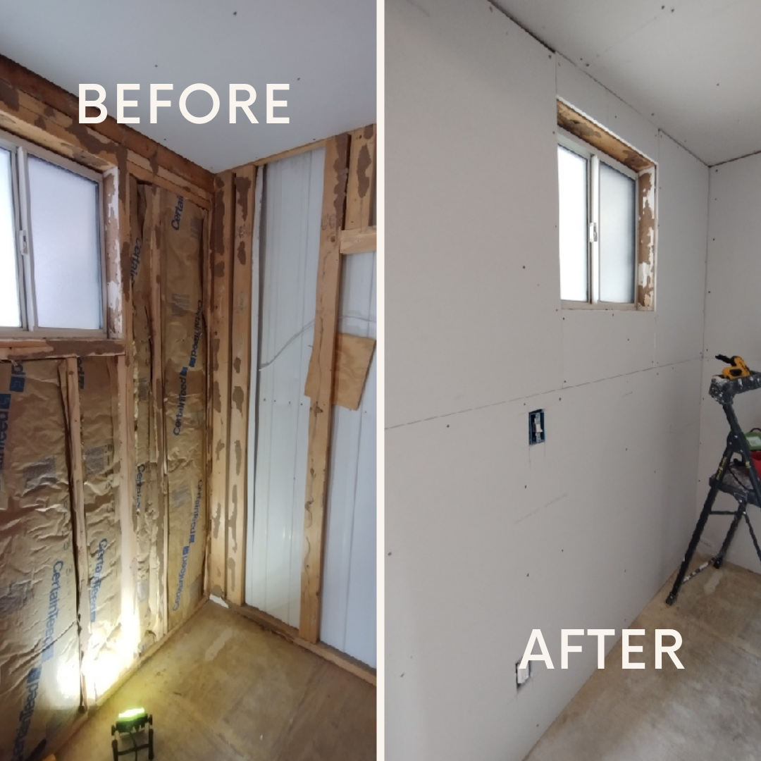 Bathroom drywall Before and After
